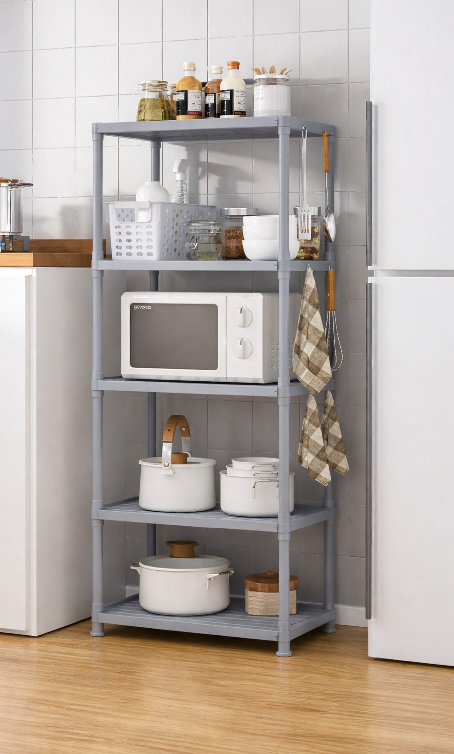 4-Tier Kitchen Storage Shelves Multipurpose Stand, Adjustable and Foldable Heavy Duty Rack, 130 cm Height, 25 kg Per Shelf, Storage Solution for Home, Office, Garage (Grey)